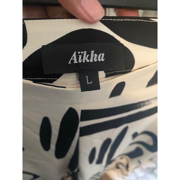 Aikha abstract black and white wide leg pants L - Picture 4 of 6